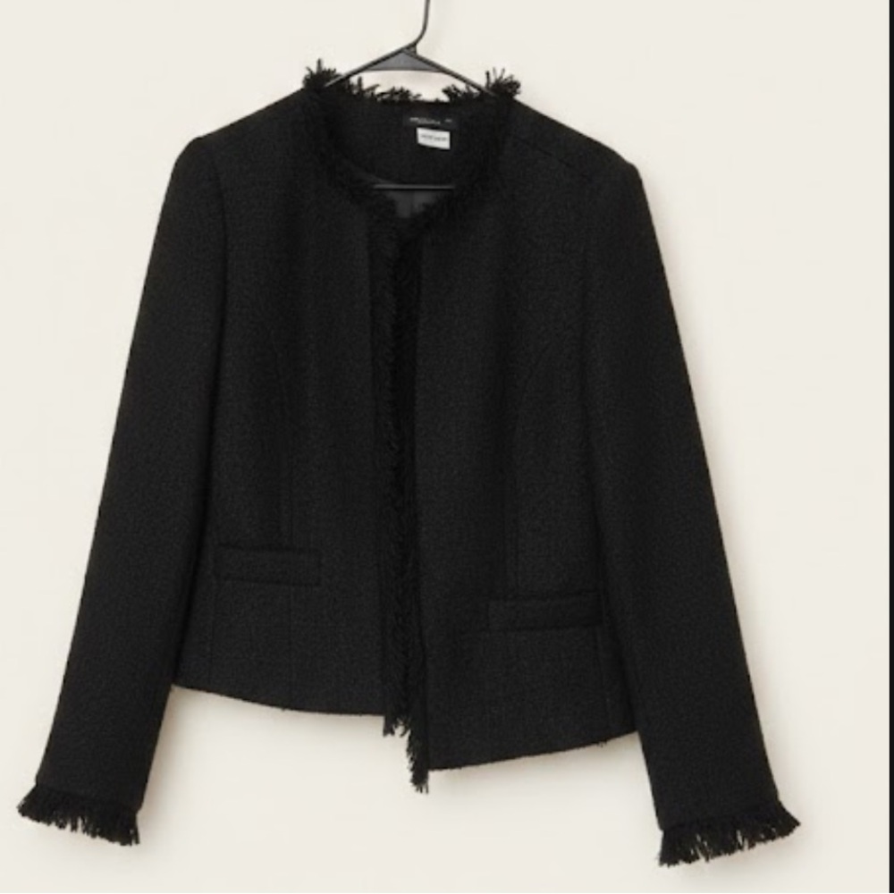 VENUS Black Tweed Fringed Blazer Jacket | Size 6 | Chanel Style Office Core